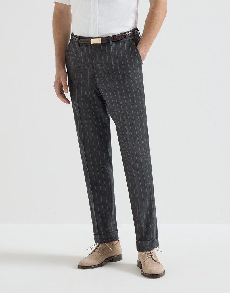 Super 150s virgin wool wide chalk stripe batavia trousers 2