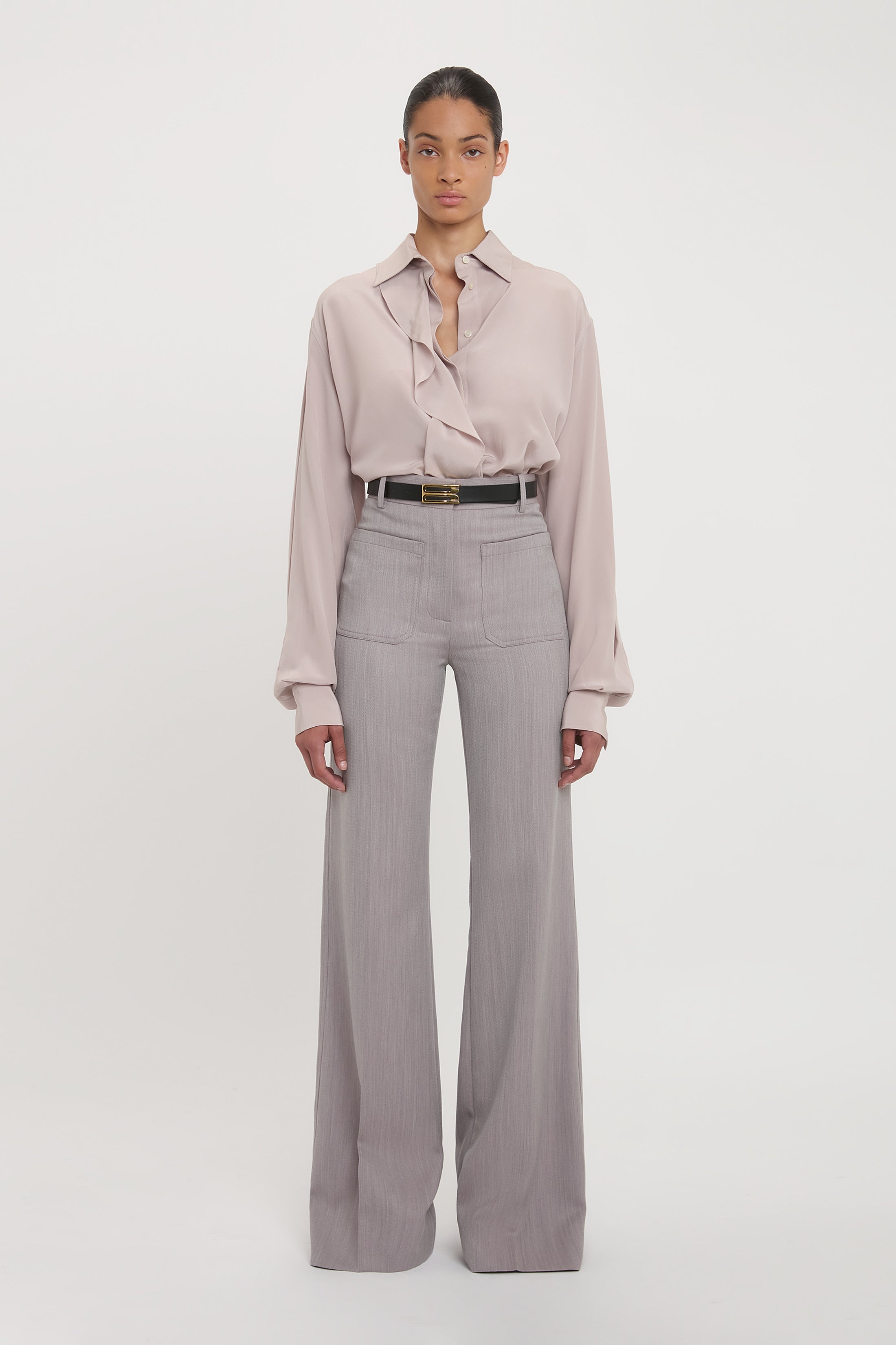 Asymmetric Ruffle Blouse In Heather - 2