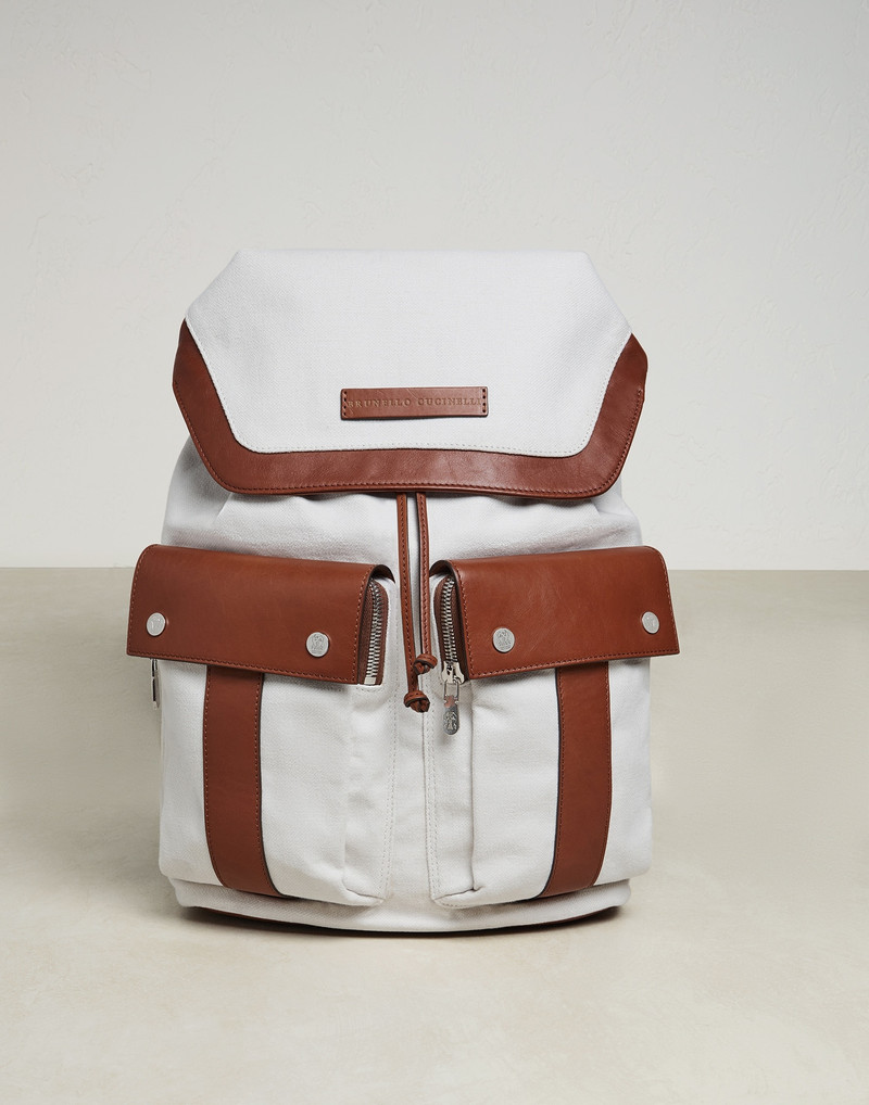 Canvas and vintage calfskin leisure backpack 1