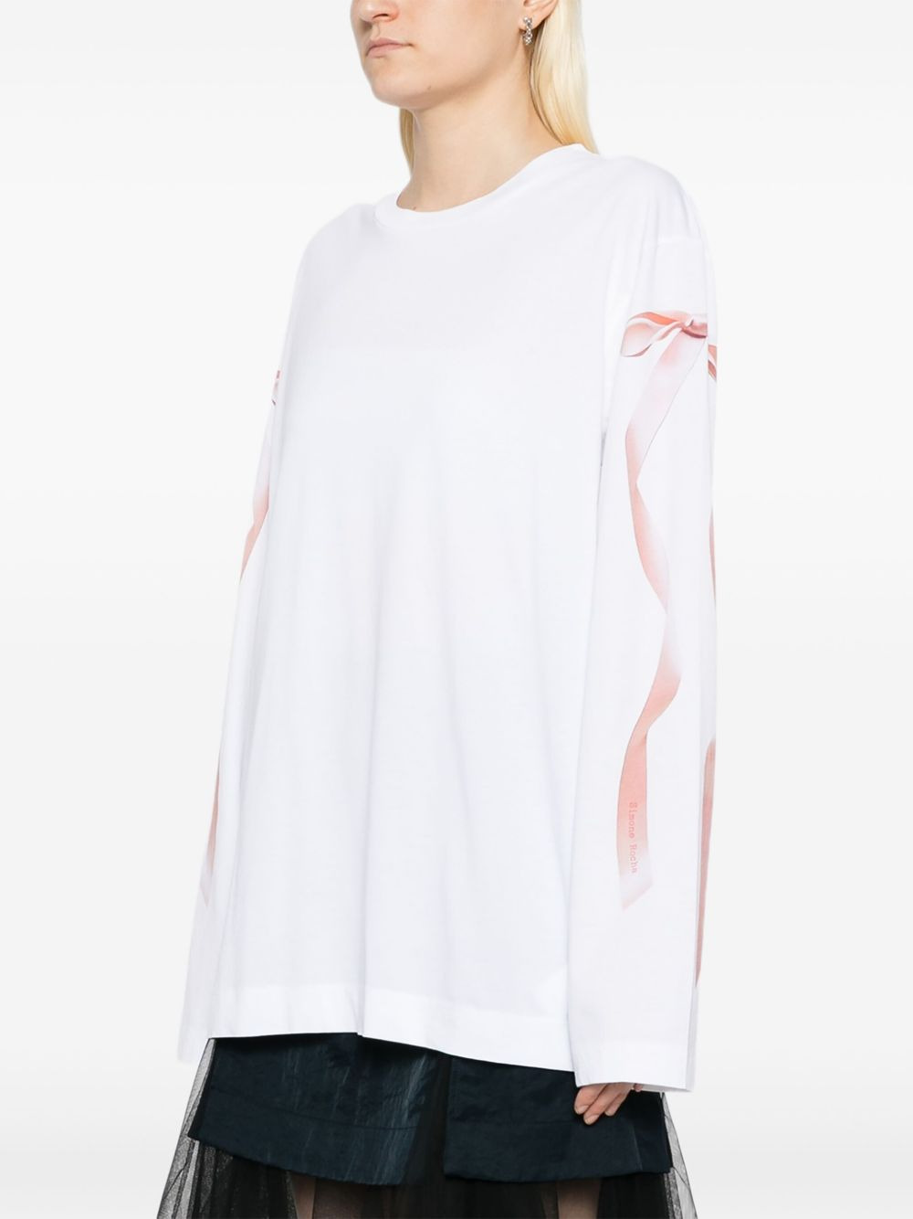 ribbon-printed T-shirt - 3