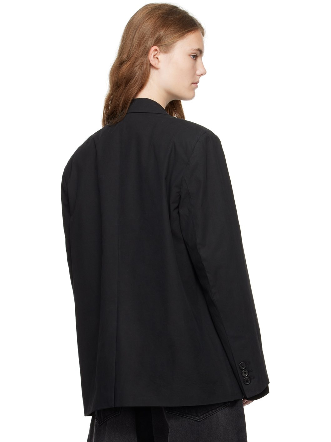 Black Padded Shoulder Blazer - 3