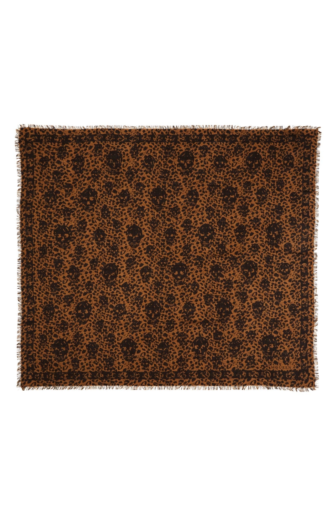 Alexander McQueen Leopard Skull Wool Fringe Scarf in Camel/Dark Brown at Nordstrom - 1