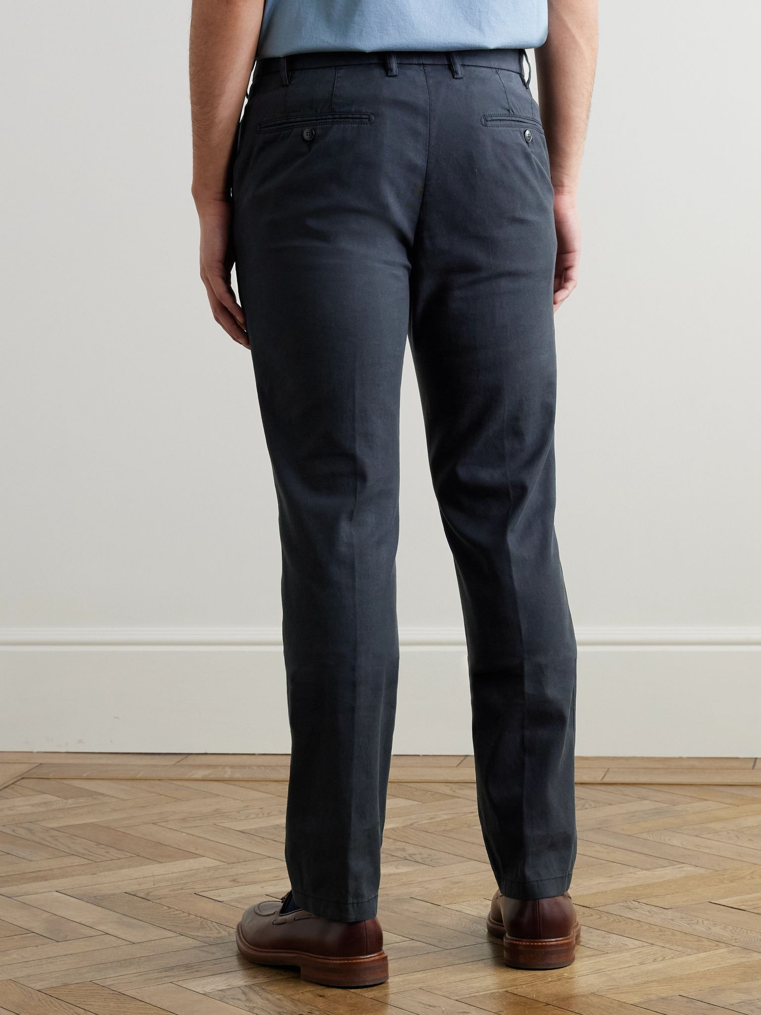 Garment-Dyed Stretch-Lyocell and Cotton-Blend Trousers Navy - 4