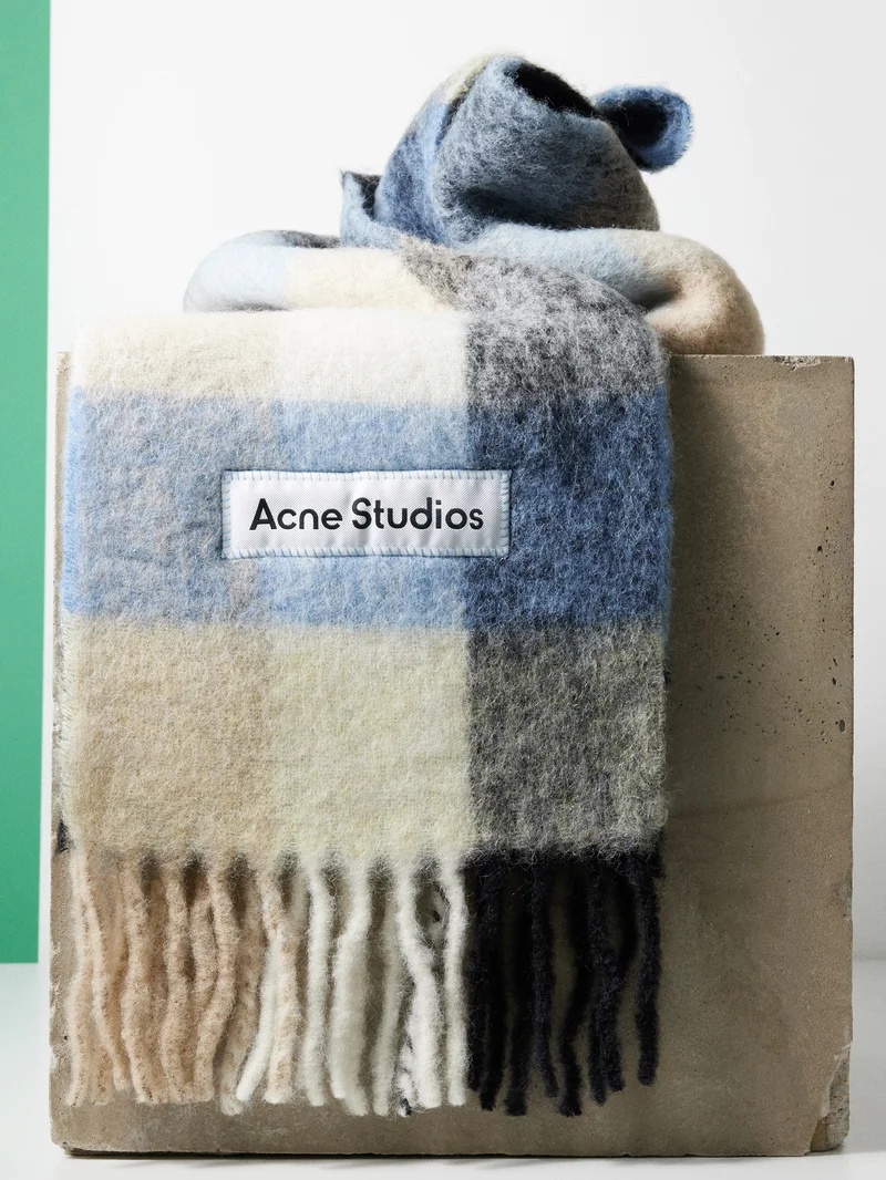 Acne Studios Fringed check felted scarf matchesfashion REVERSIBLE
