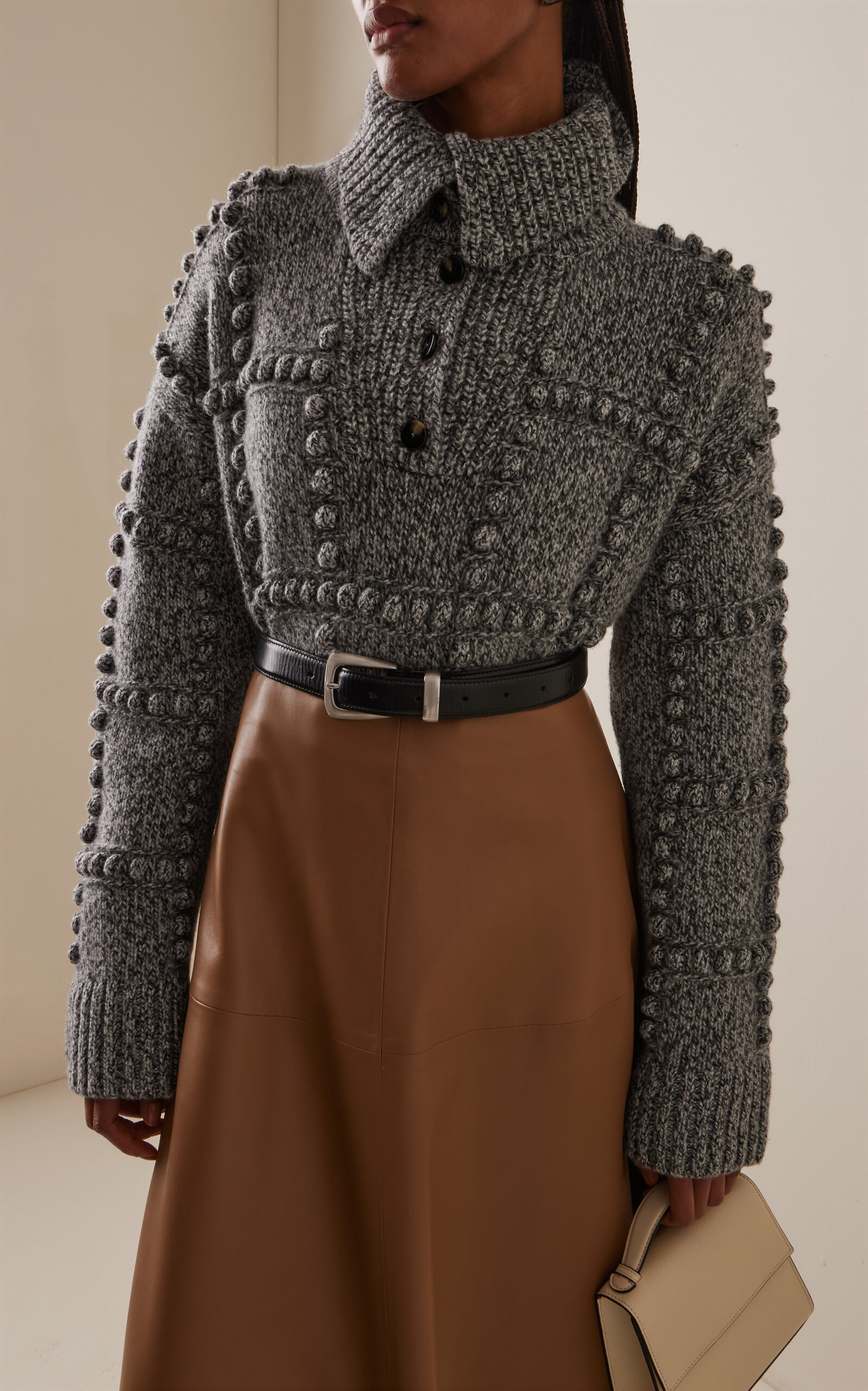 Mitch Textured Merino Wool Sweater grey - 2