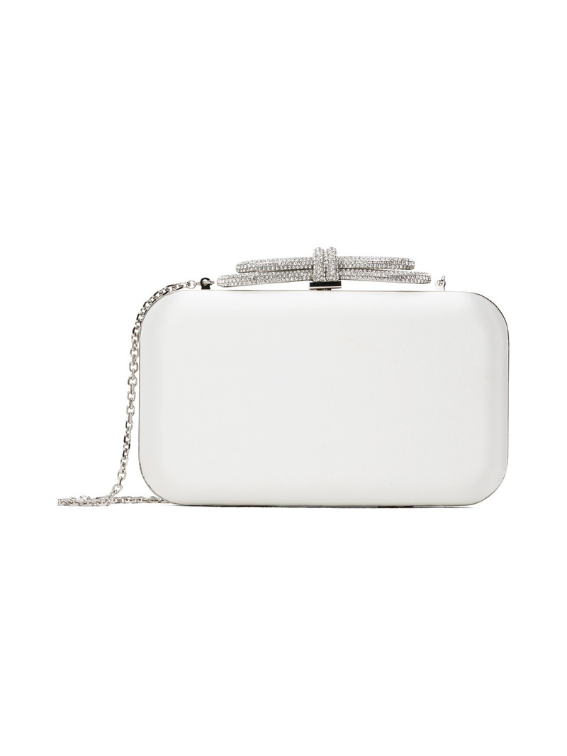 White Double Bow Satin Clutch 1