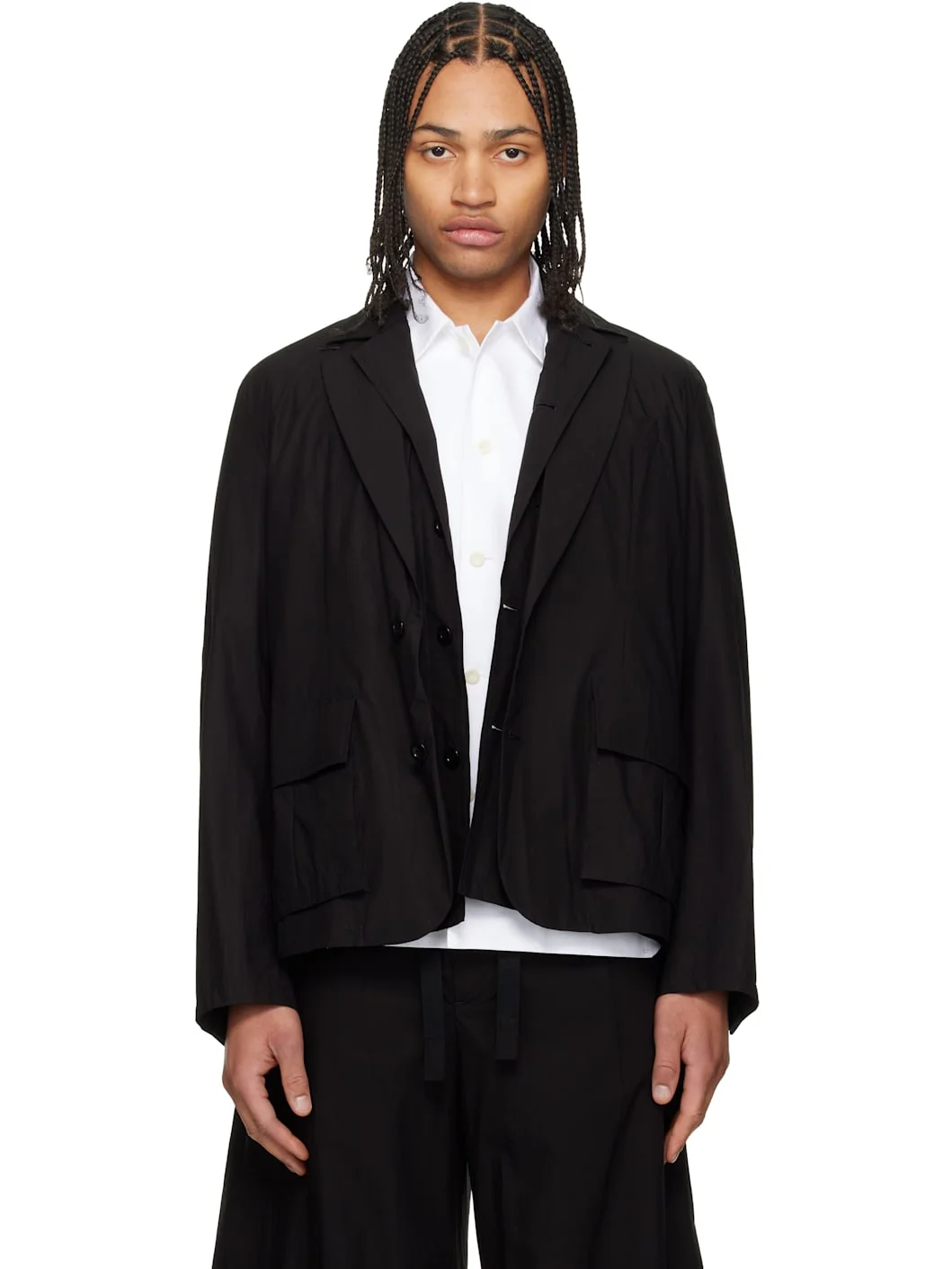 Black Cotton Typewriter Blazer - 1