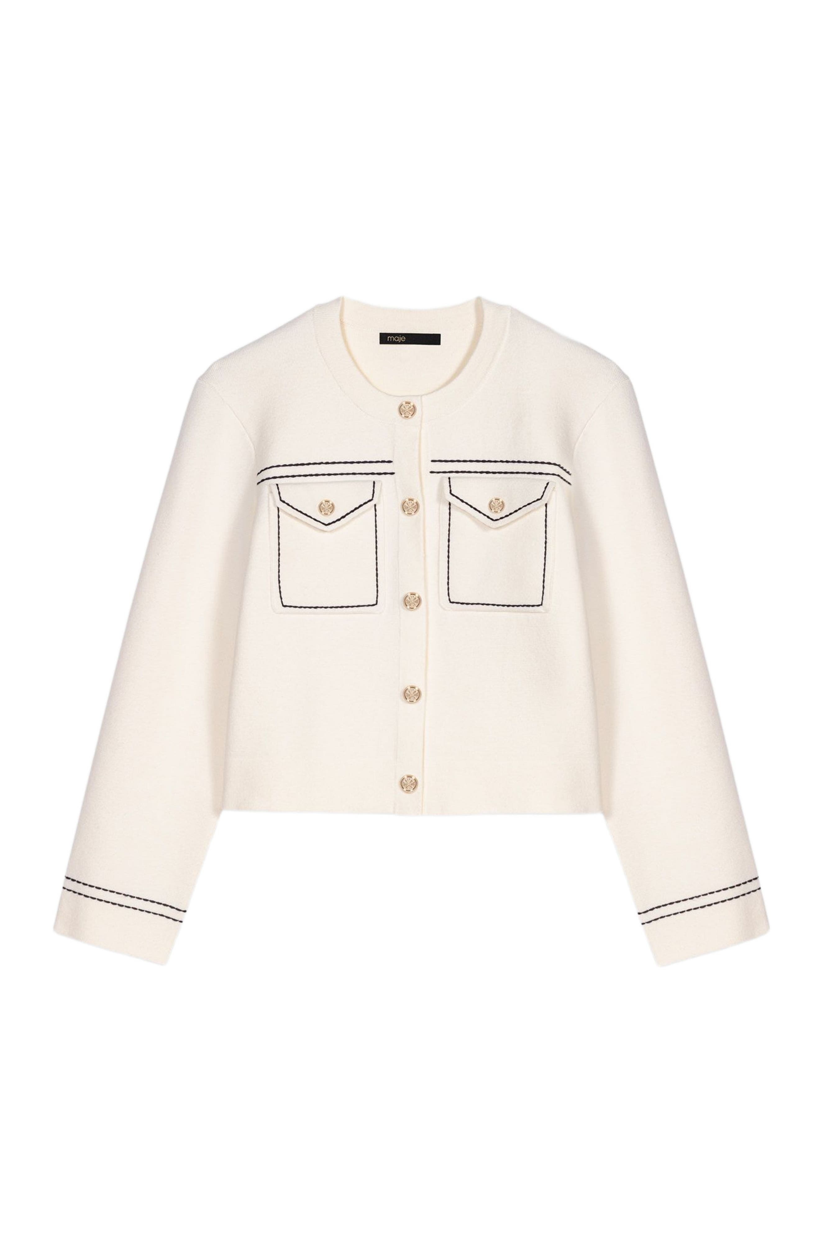 maje Topstitched cropped cardigan in Ecru at Nordstrom - 6
