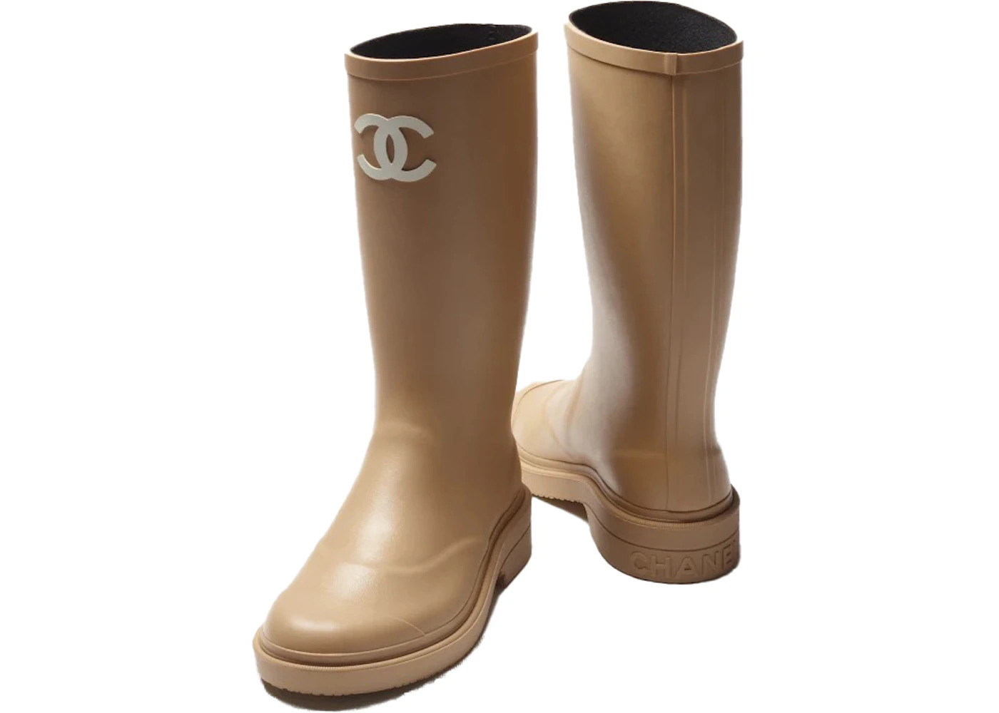Chanel Rubber Rain Boots Beige - 2