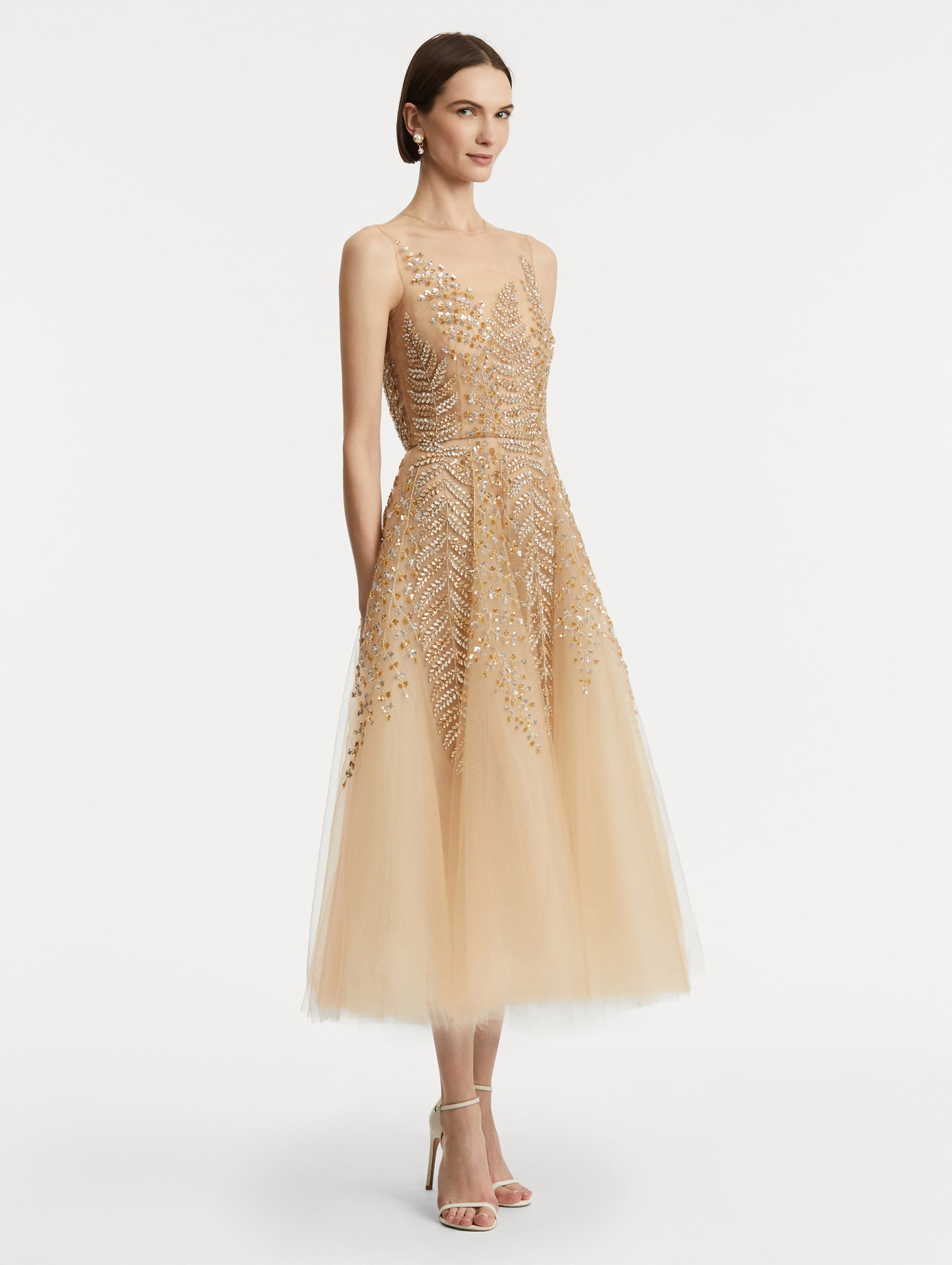 FERN EMBROIDERED ILLUSION COCKTAIL DRESS - 4
