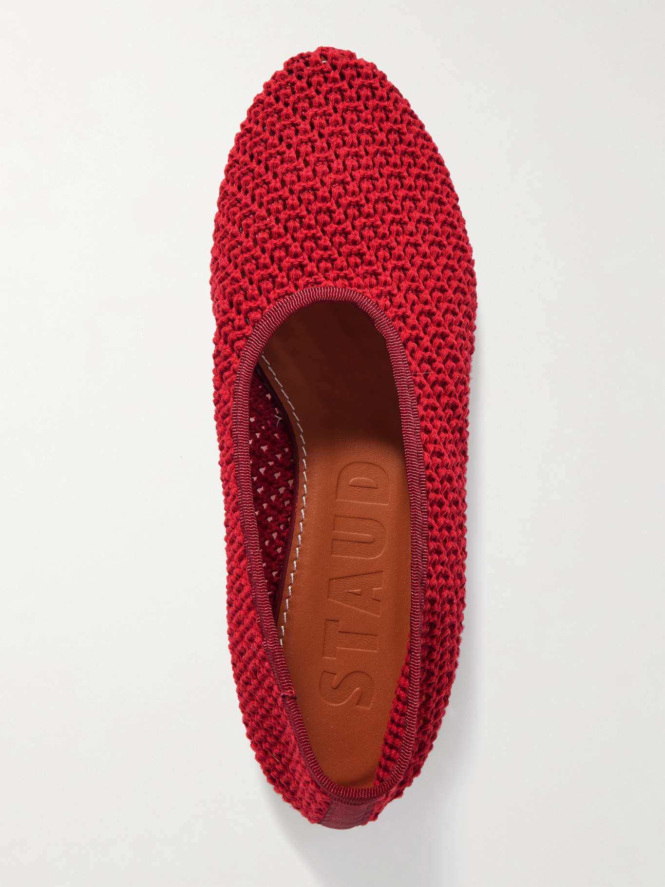 Alba grosgrain-trimmed crocheted ballet flats Red - 5