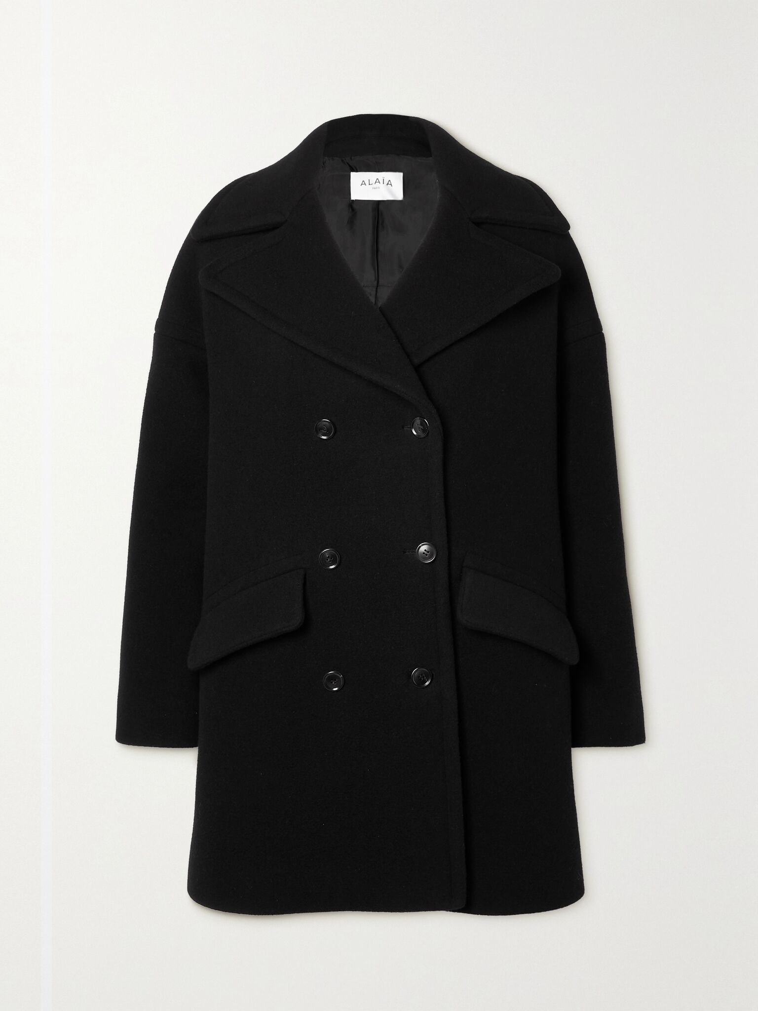 Archetypes leather-trimmed wool-blend coat Black - 1