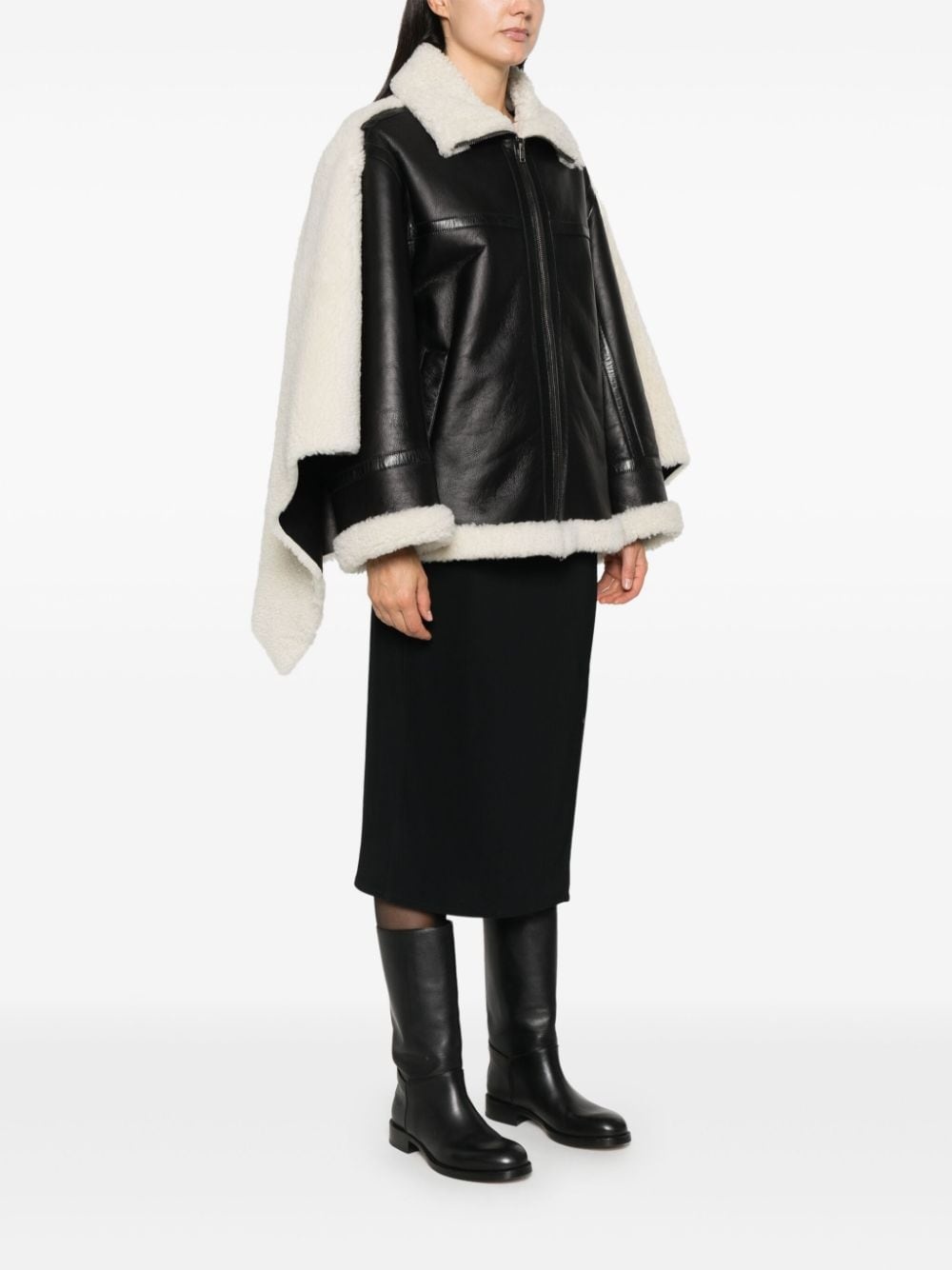 shearling-cape jacket - 3