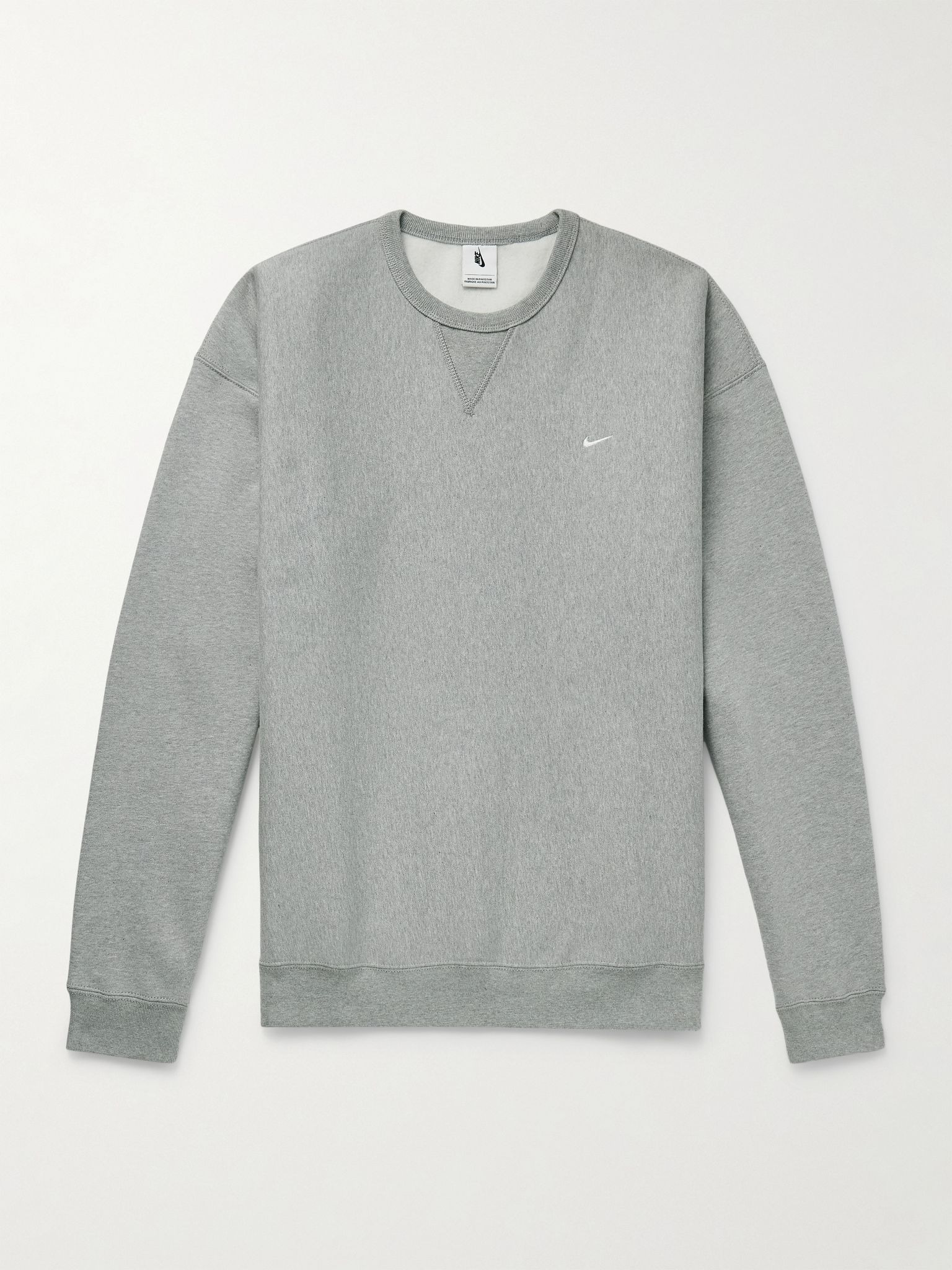 Solo Swoosh Oversized Logo-Embroidered Cotton-Blend Jersey Sweatshirt Gray - 1