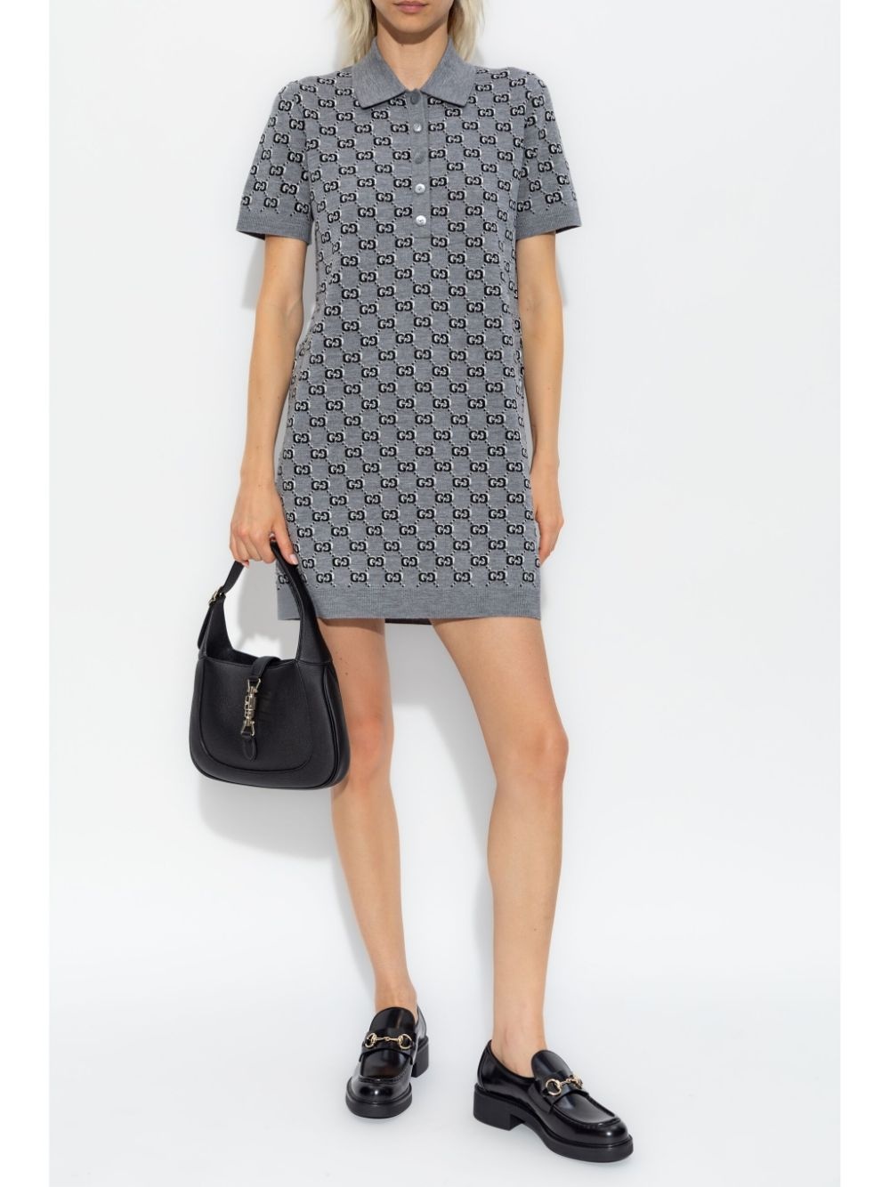 wool jacquard polo dress - 2