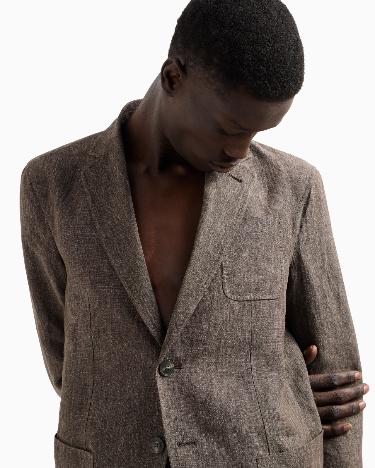 Single-breasted jacket in faded linen with a crêpe texture - 5