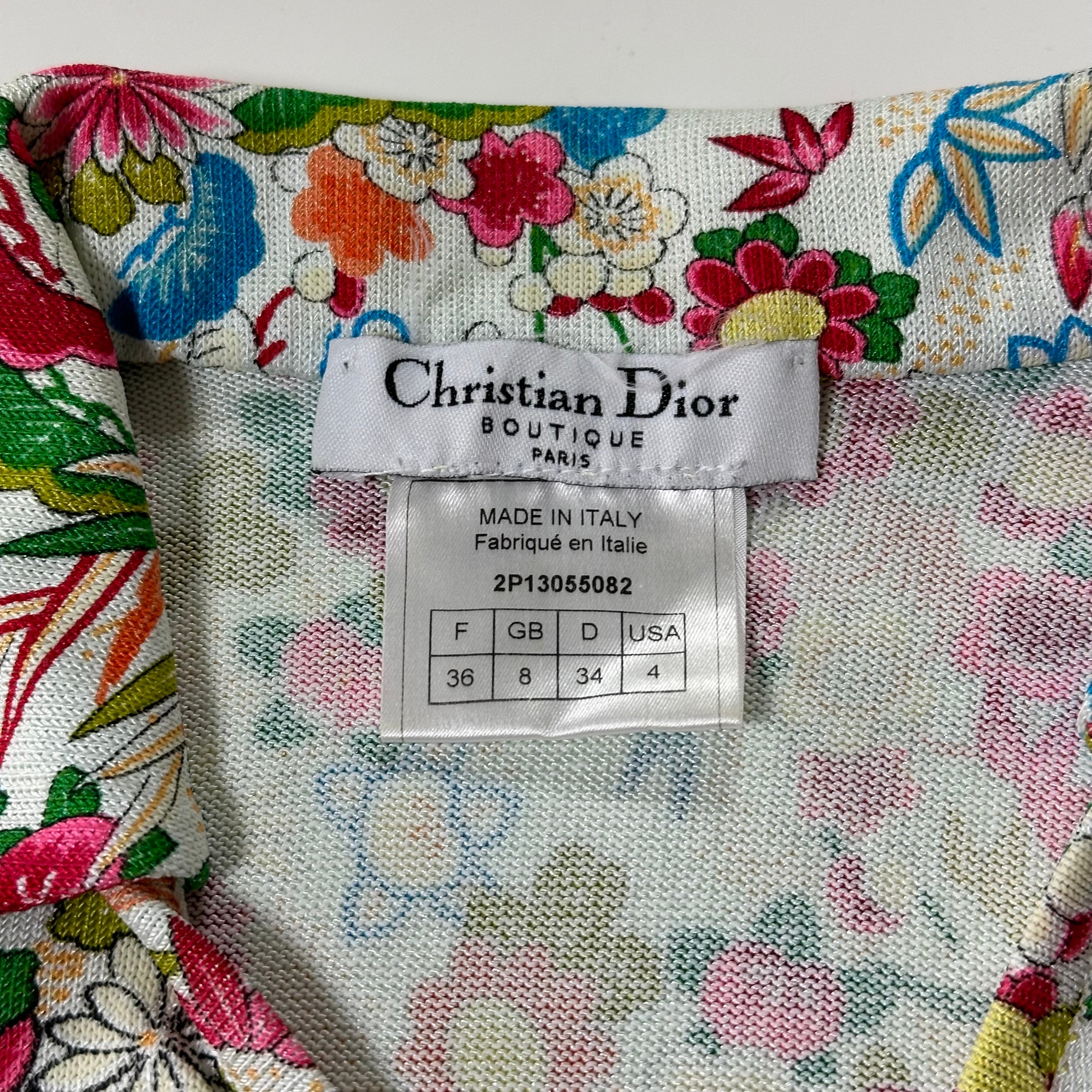 CHRISTIAN DIOR Spring Summer 2002 Floral Print Knit Sleeveless Cropped Tank Top - 4