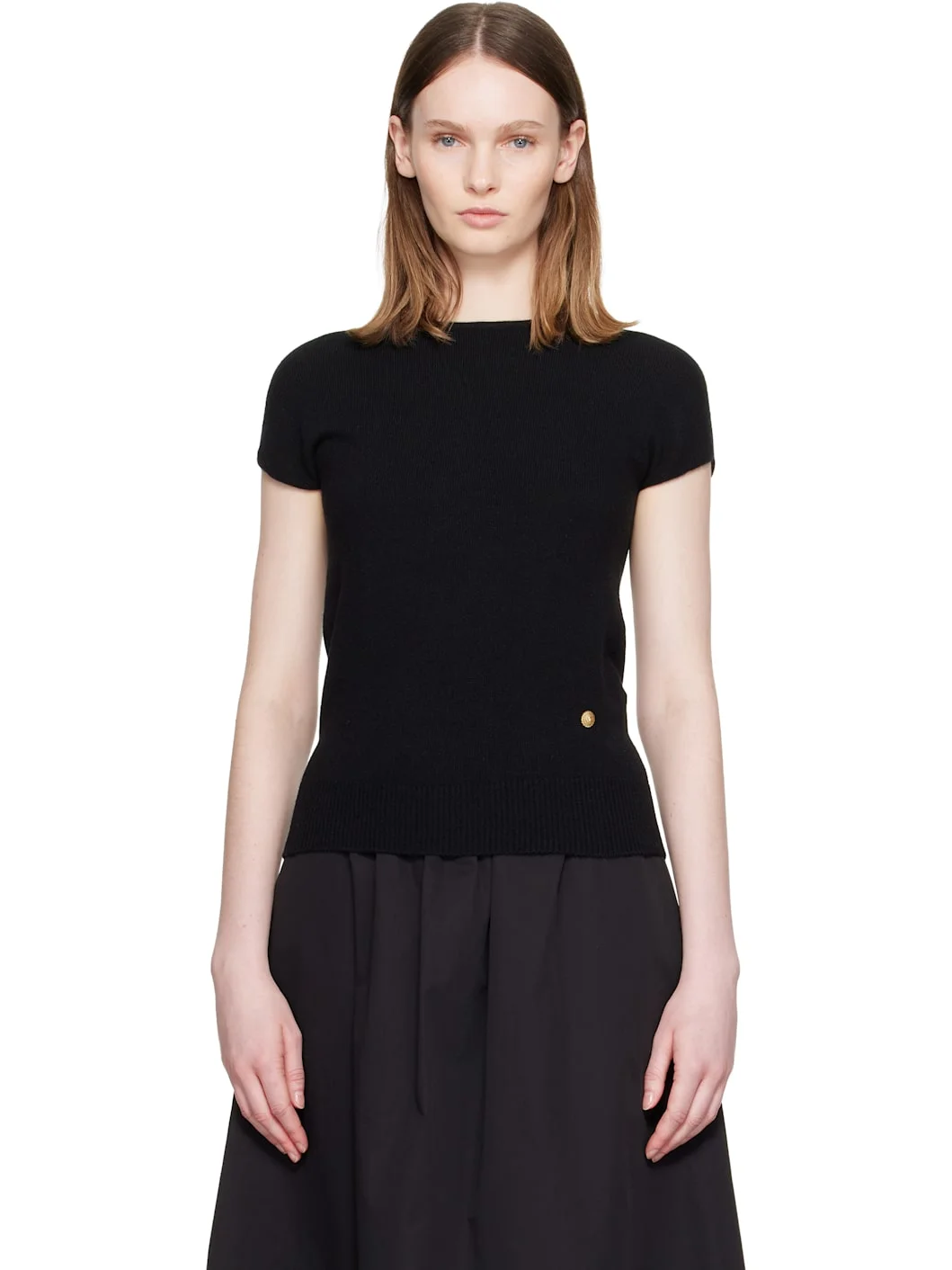 Black Short Sleeve Cashmere Sweater - 1