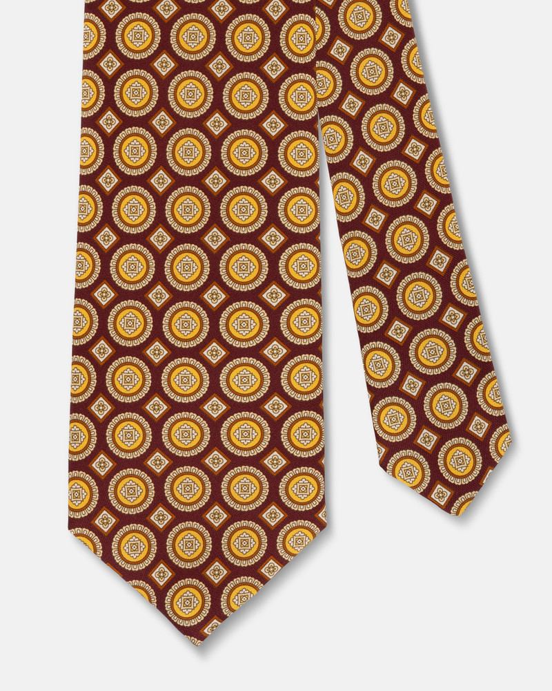 J. PRESS MADE-IN-ENGLAND BURGUNDY MEDALLION FOULARD TIE outlook