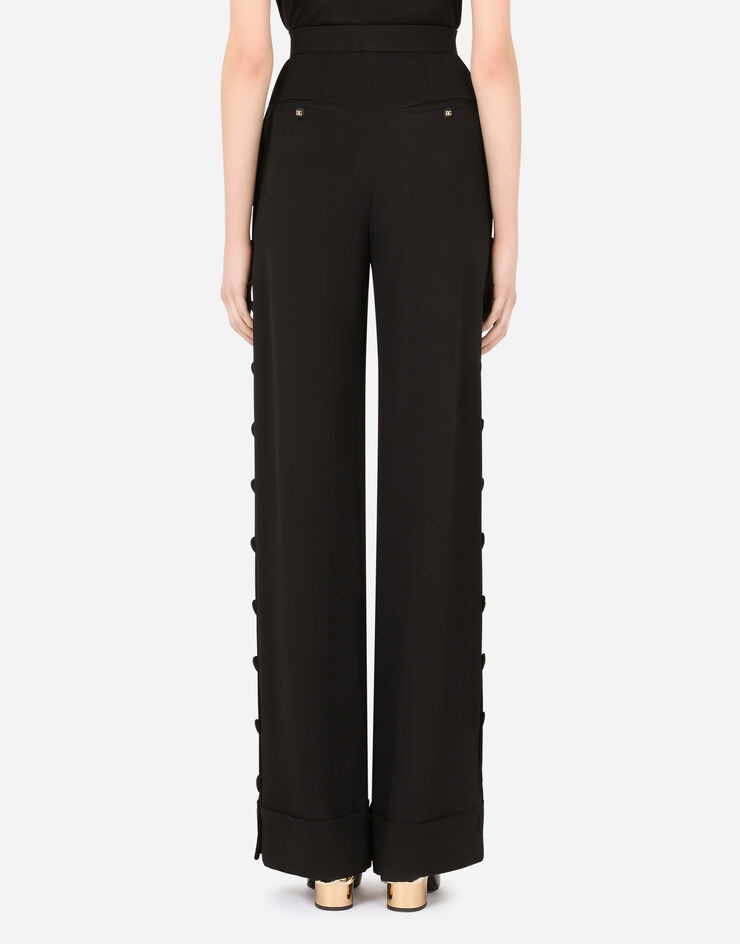 Piqué palazzo pants with buttons and turn-ups - 2