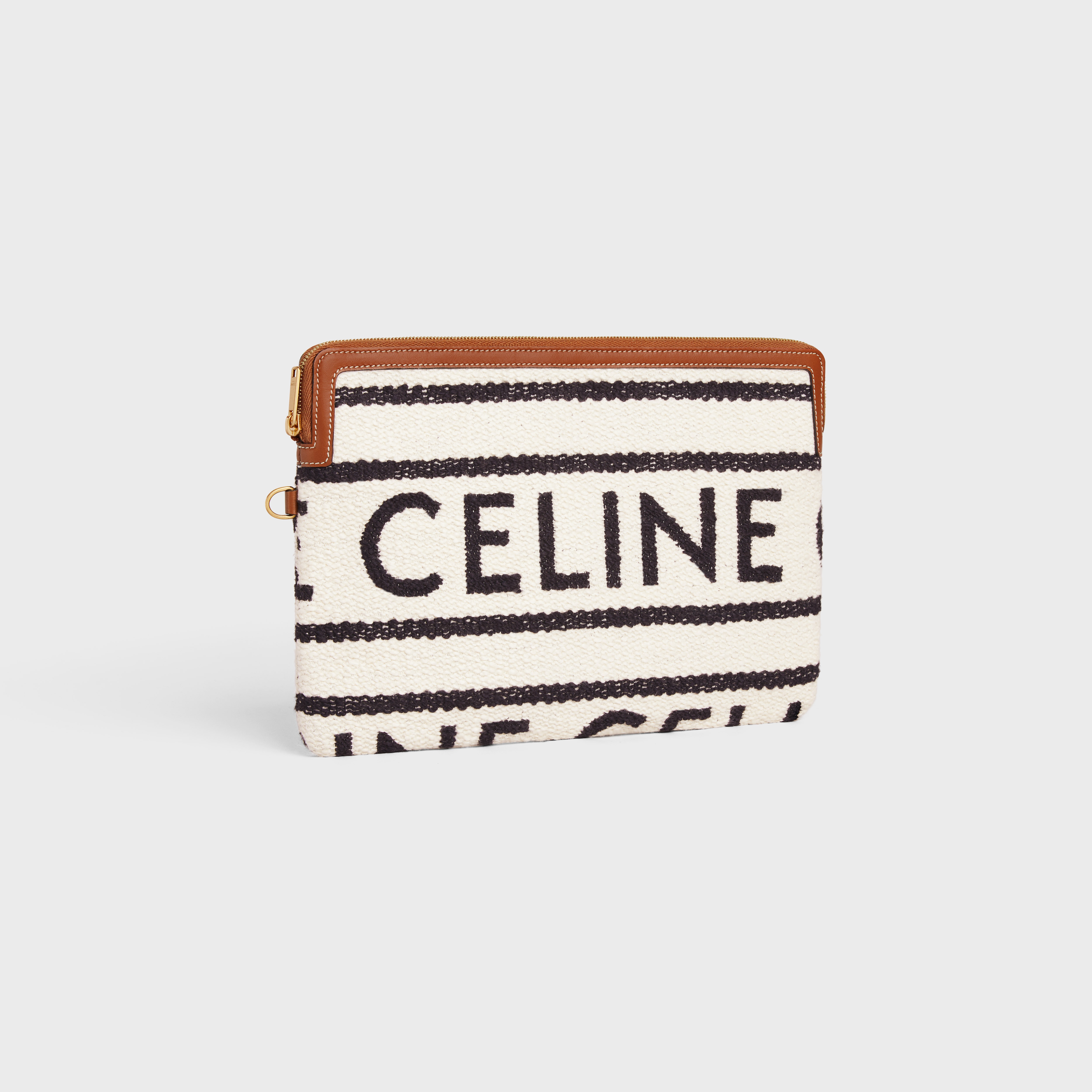 SMALL POUCH WITH STRAP in TEXTILE WITH CELINE ALL OVER AND CALFSKIN - 3