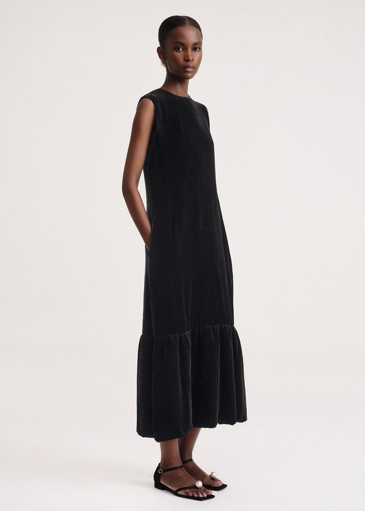 Gathered-hem velvet dress black - 2