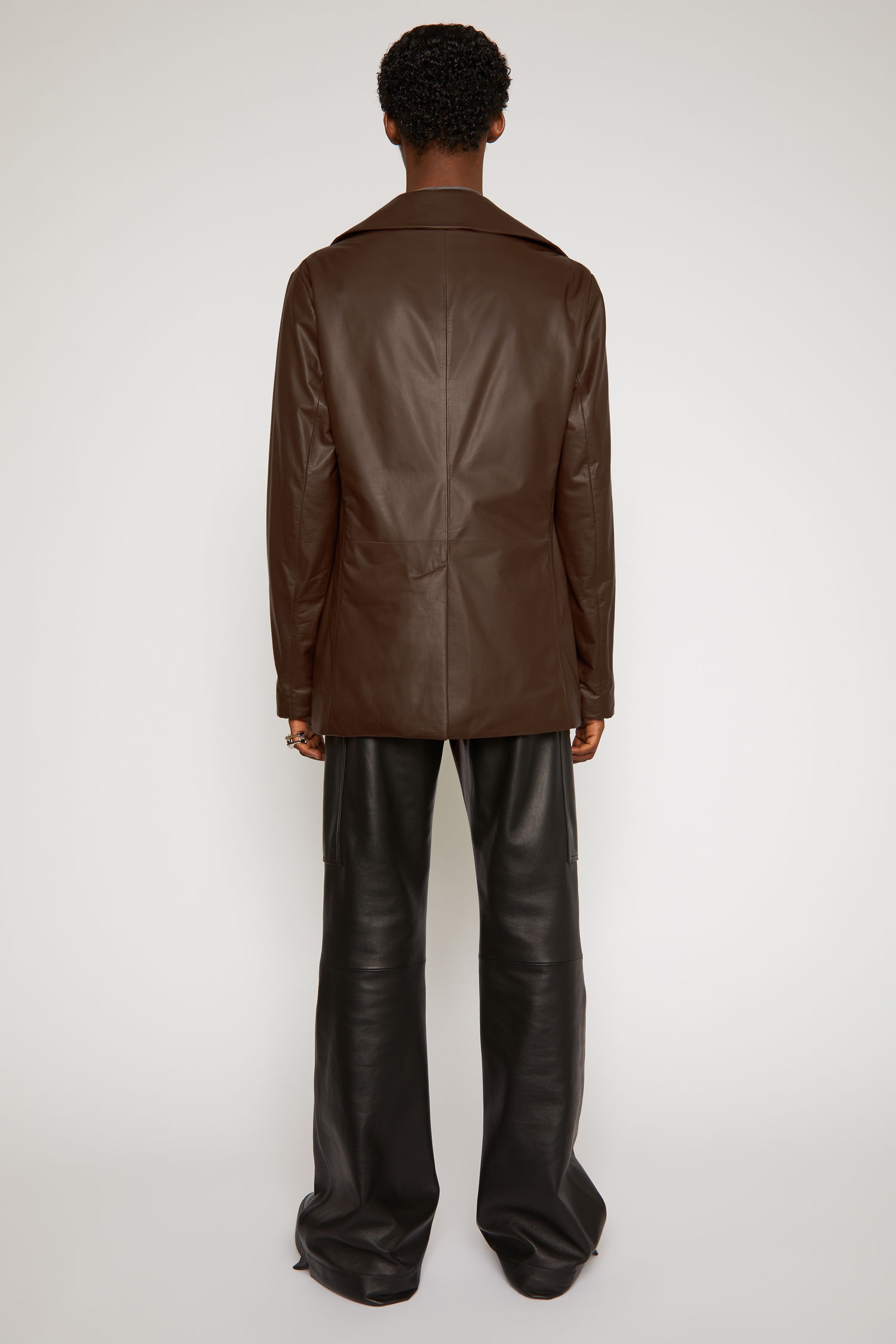 Padded leather suit jacket dark brown - 4