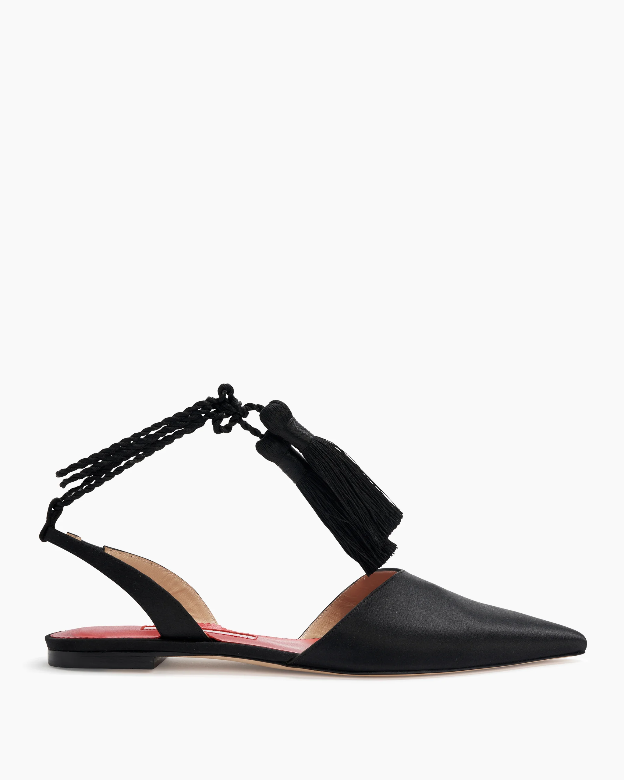 Satin Slingback Flats with Tassels - 1