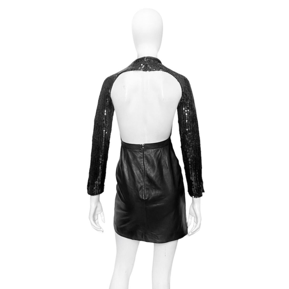 Saint Laurent Paris 2013 Hedi Beaded Collar Sequenced Sleeves Cut Out Backless Leather Dress - 9