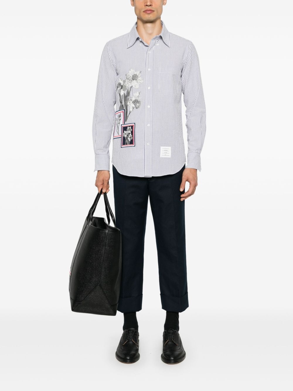 floral-embroidered striped shirt - 2
