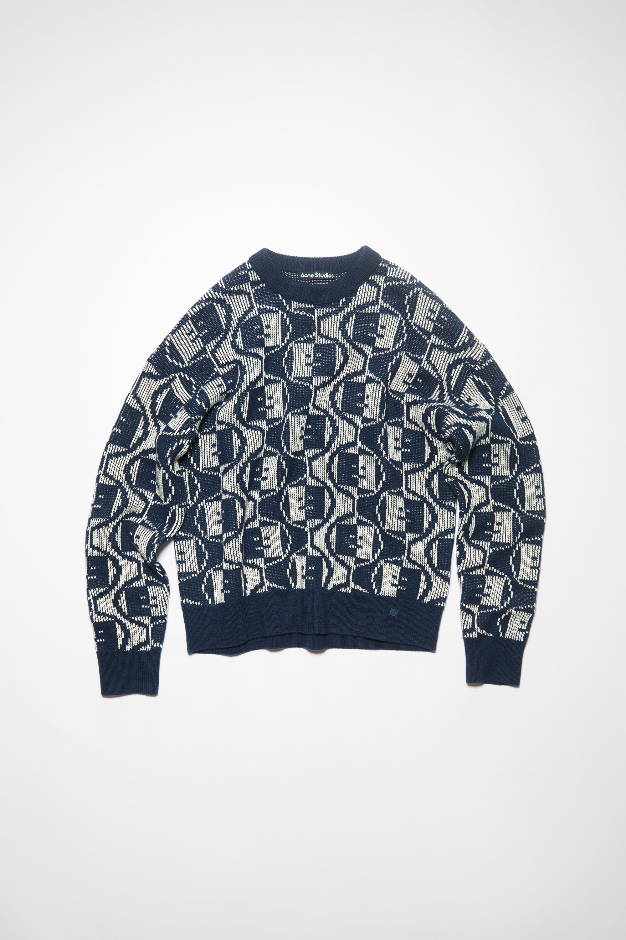 Jacquard crew neck jumper - Navy/oatmeal melange - 1