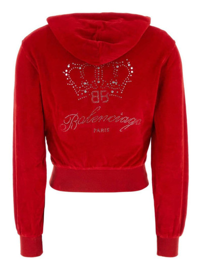 BALENCIAGA rhinestone-logo zipped hoodie outlook