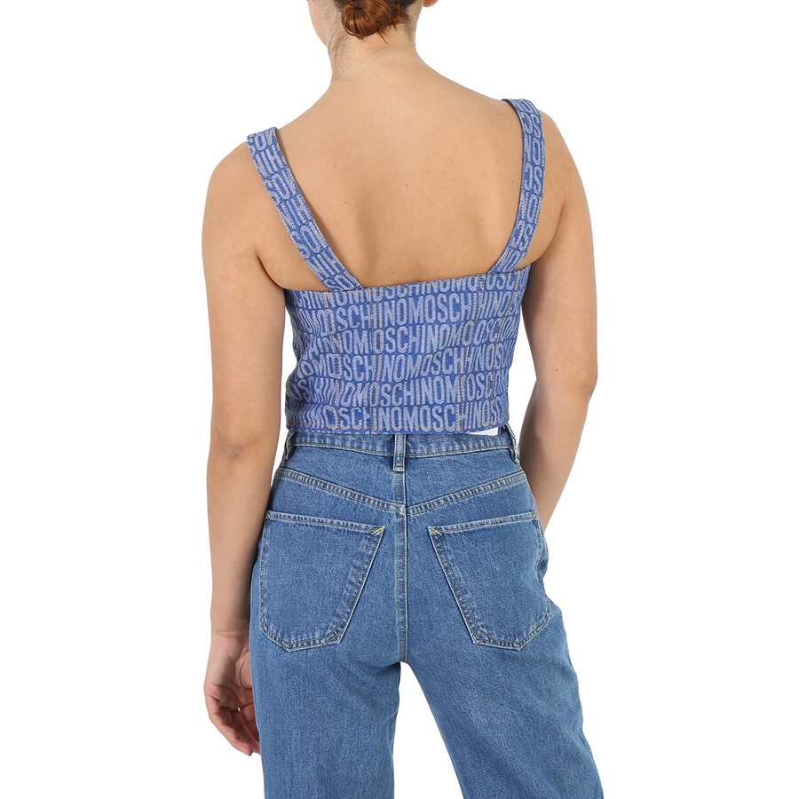 Moschino Ladies Fantasy Print Blue Monogram Denim Cropped Top - 6