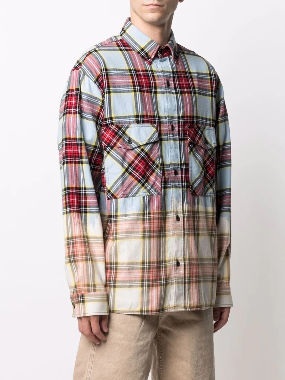 dyed-effect check shirt - 4