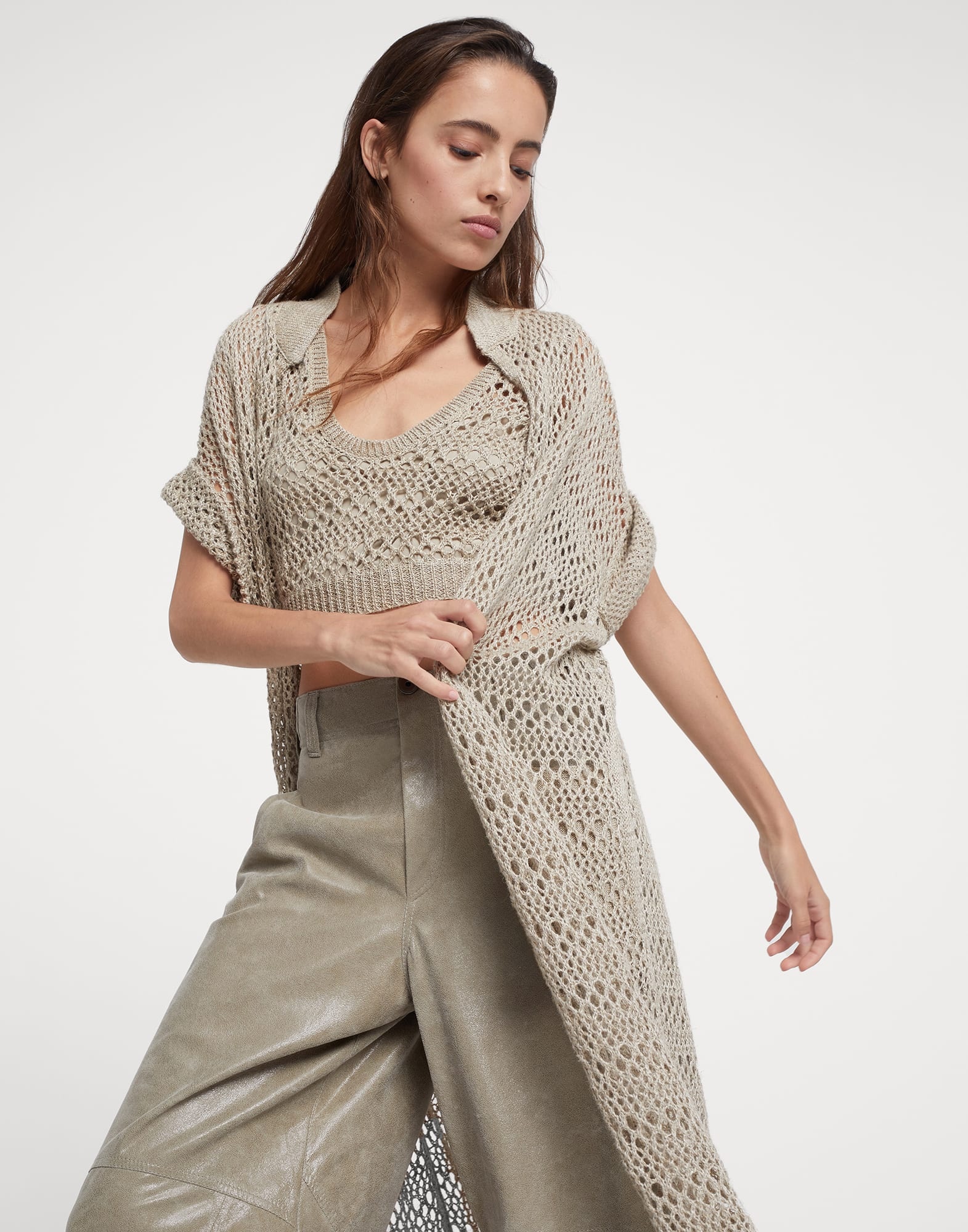 Linen and silk long net cardigan - 4