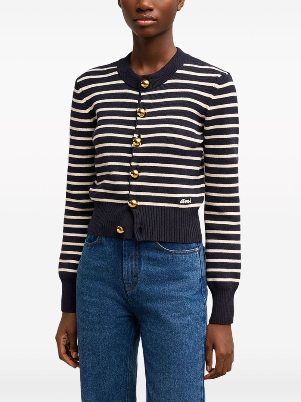 stripe-pattern cotton-blend cardigan - 5