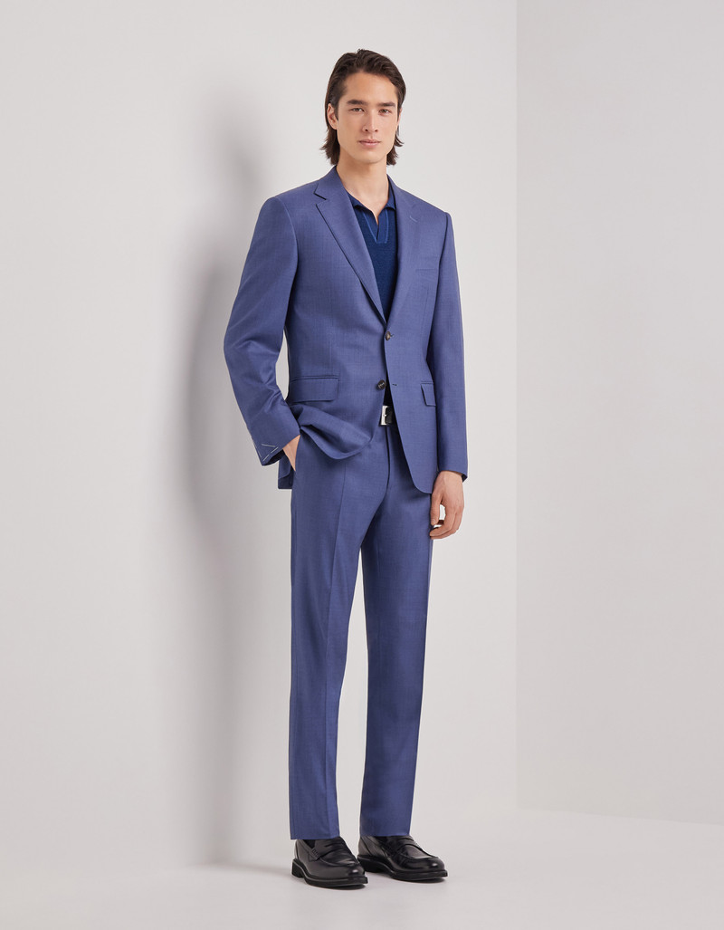 LIGHT BLUE DENIM-EFFECT WOOL REGULAR-FIT SUIT 124
