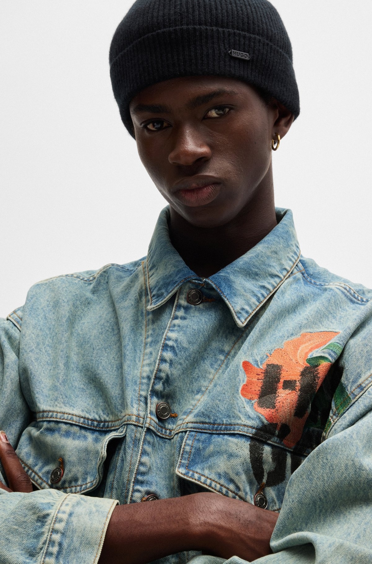 REGULAR-FIT JACKET IN RIGID DENIM WITH LOGO PRINTS - 5