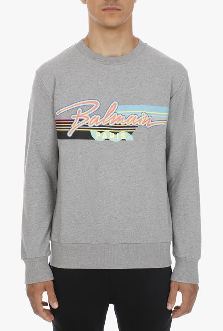EXCLUSIVE - Heather gray cotton sweatshirt with multicolor Balmain logo - 5