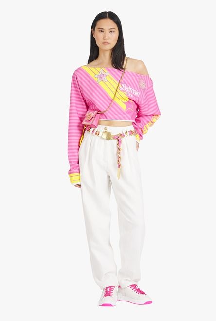 Balmain x Barbie - Pink eco-designed cotton off-the-shoulder crop top - 2