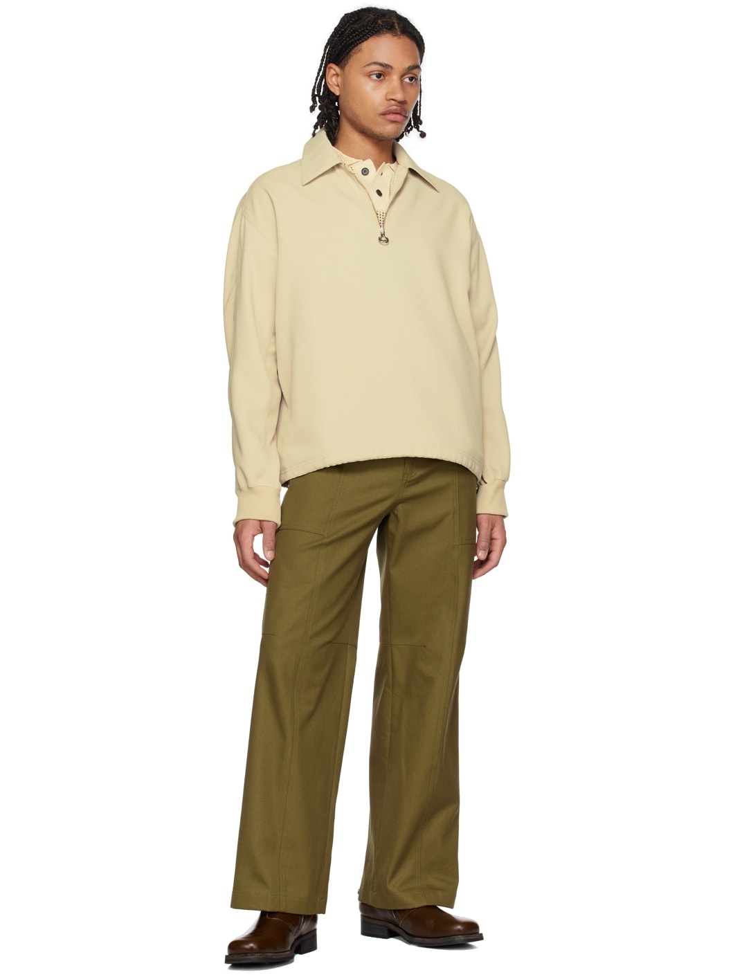 Beige Loose-Fit Half-Zip Sweatshirt - 4