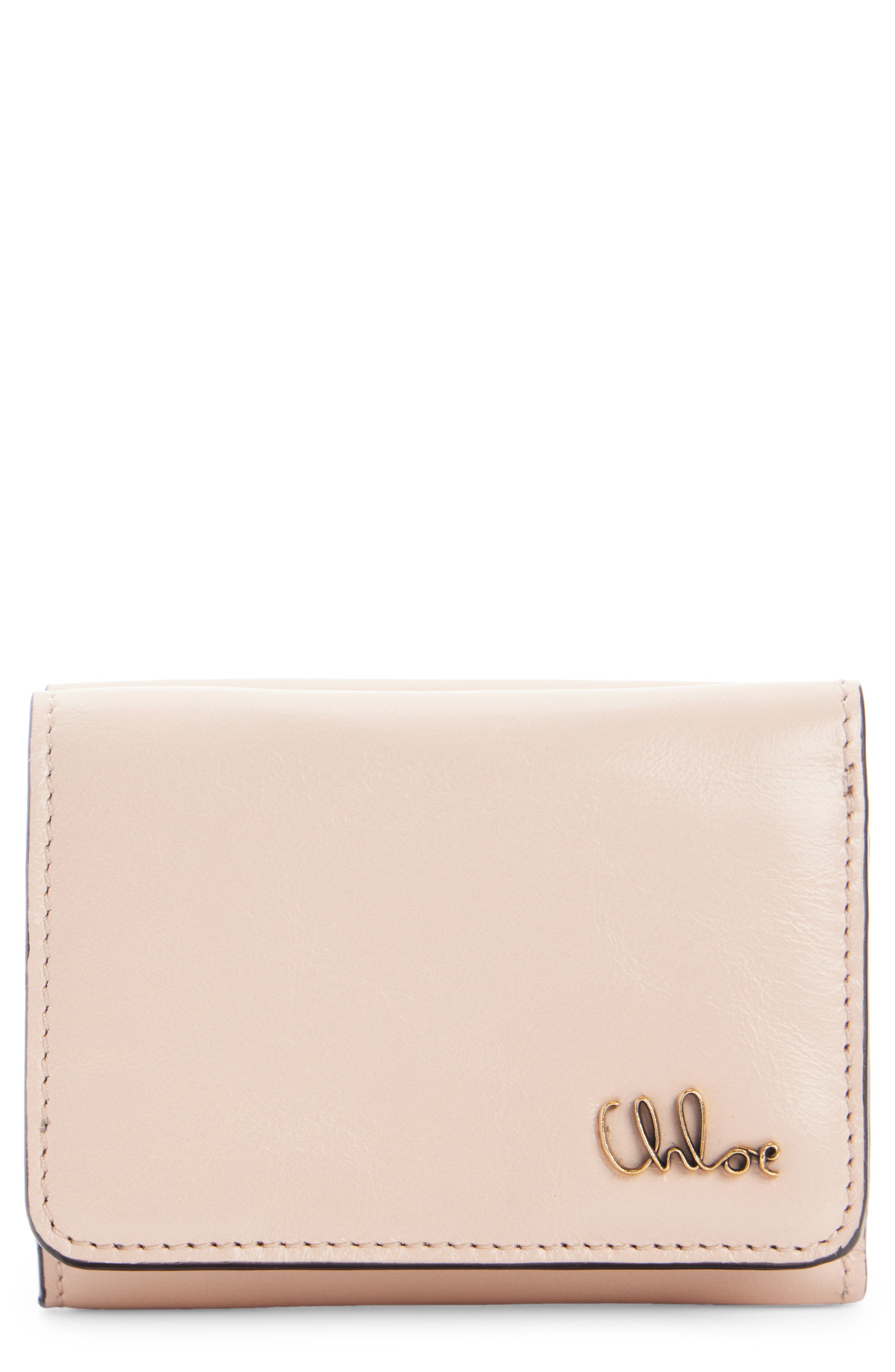 Mini Chloé Iconic Shiny Leather Trifold Wallet in 6J5 Cement Pink at Nordstrom - 1
