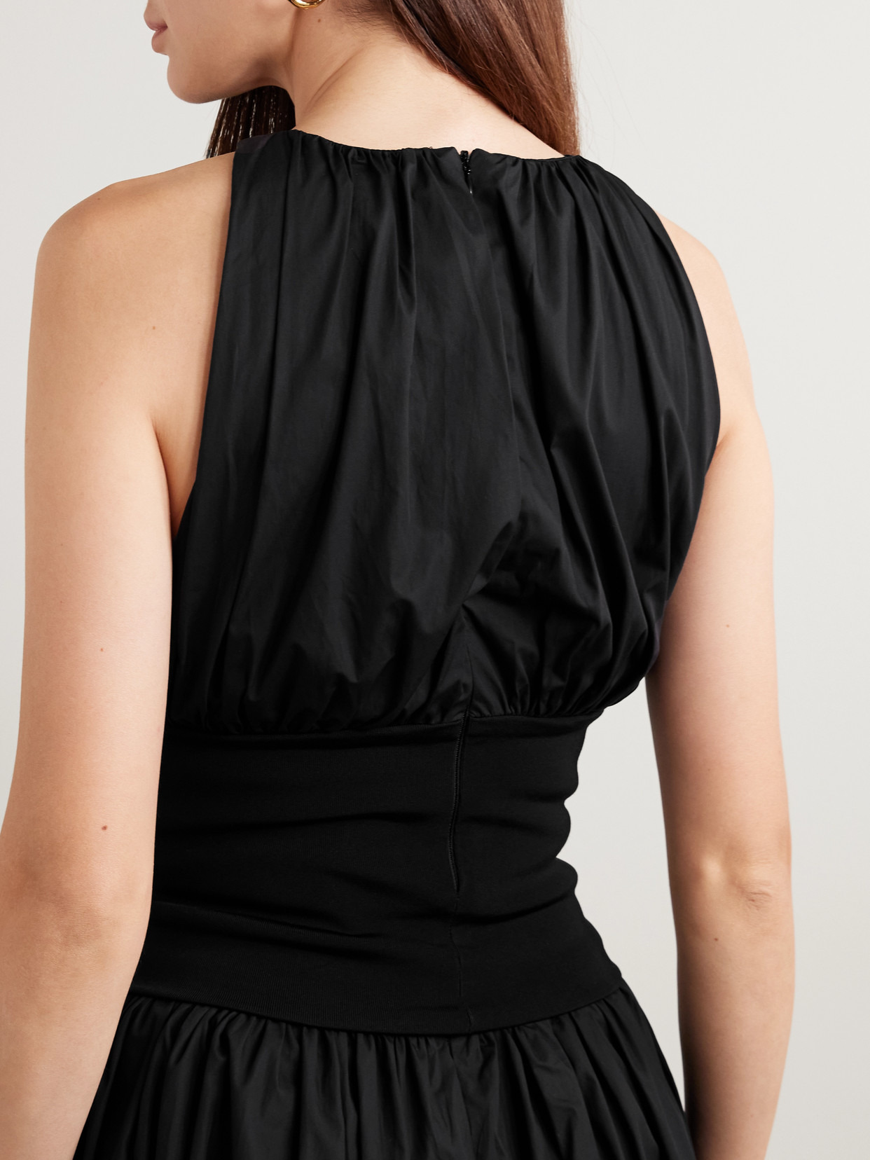 Cropped Gathered Organic Cotton-poplin And Stretch-knit Top - 3