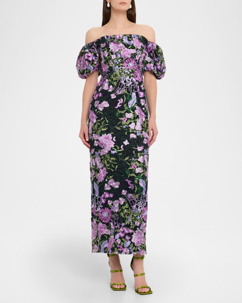 MILLY Nene Floral-Embroidered Column Gown outlook