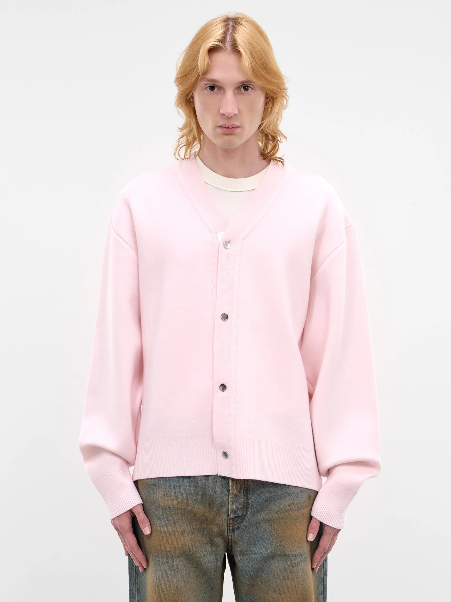 Pink Wool Knit Rounded Cardigan - 1