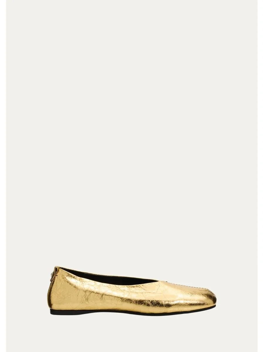 Metallic Leather Ballerina Flats - 1