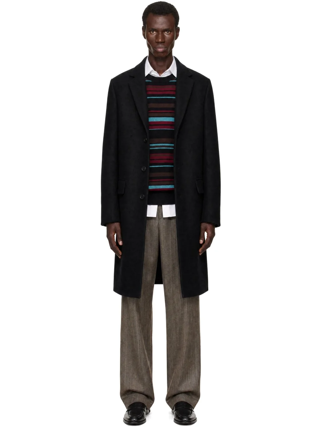 Black Single-Breasted Wool Coat - 1