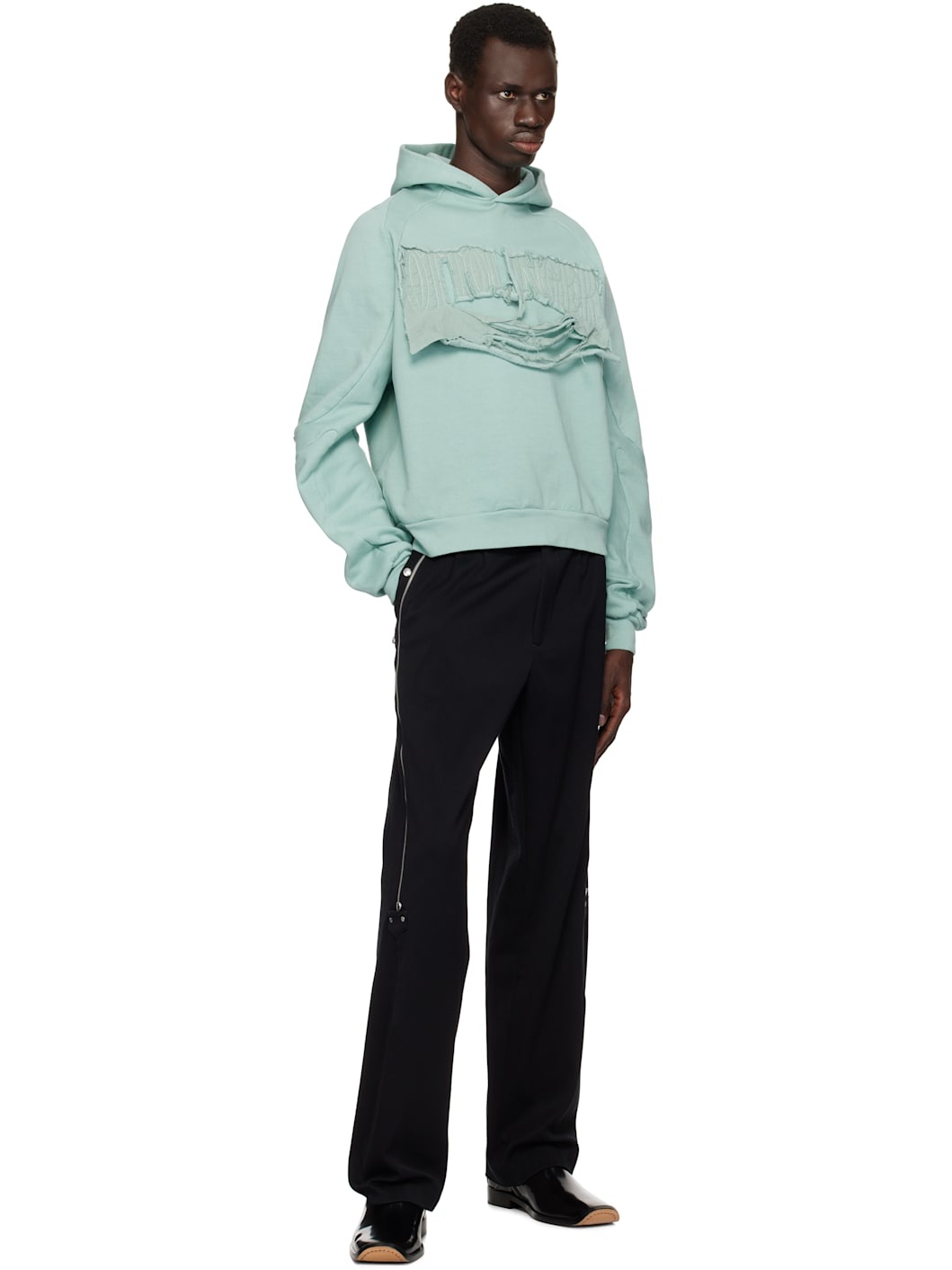 Blue Distressed Multiline Hoodie - 4