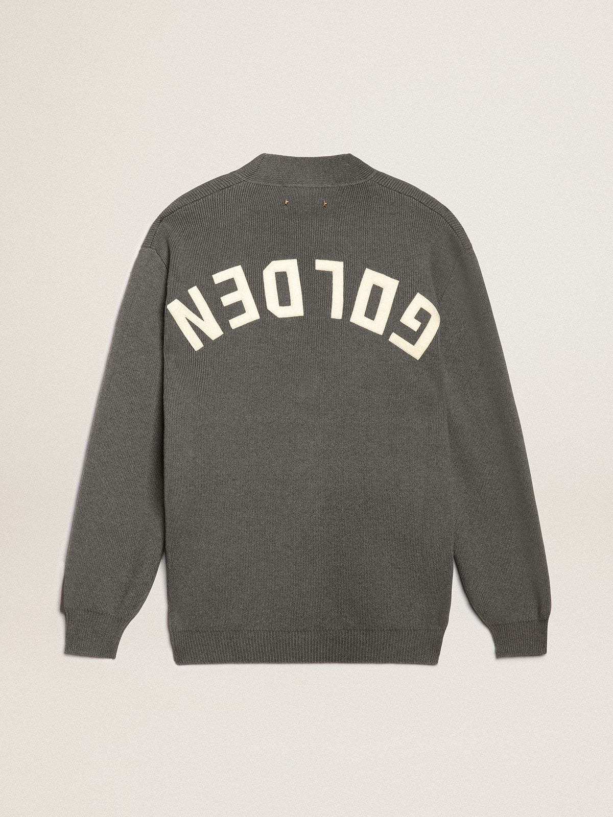 Women's mélange gray cotton cardigan with logo on the back - 6