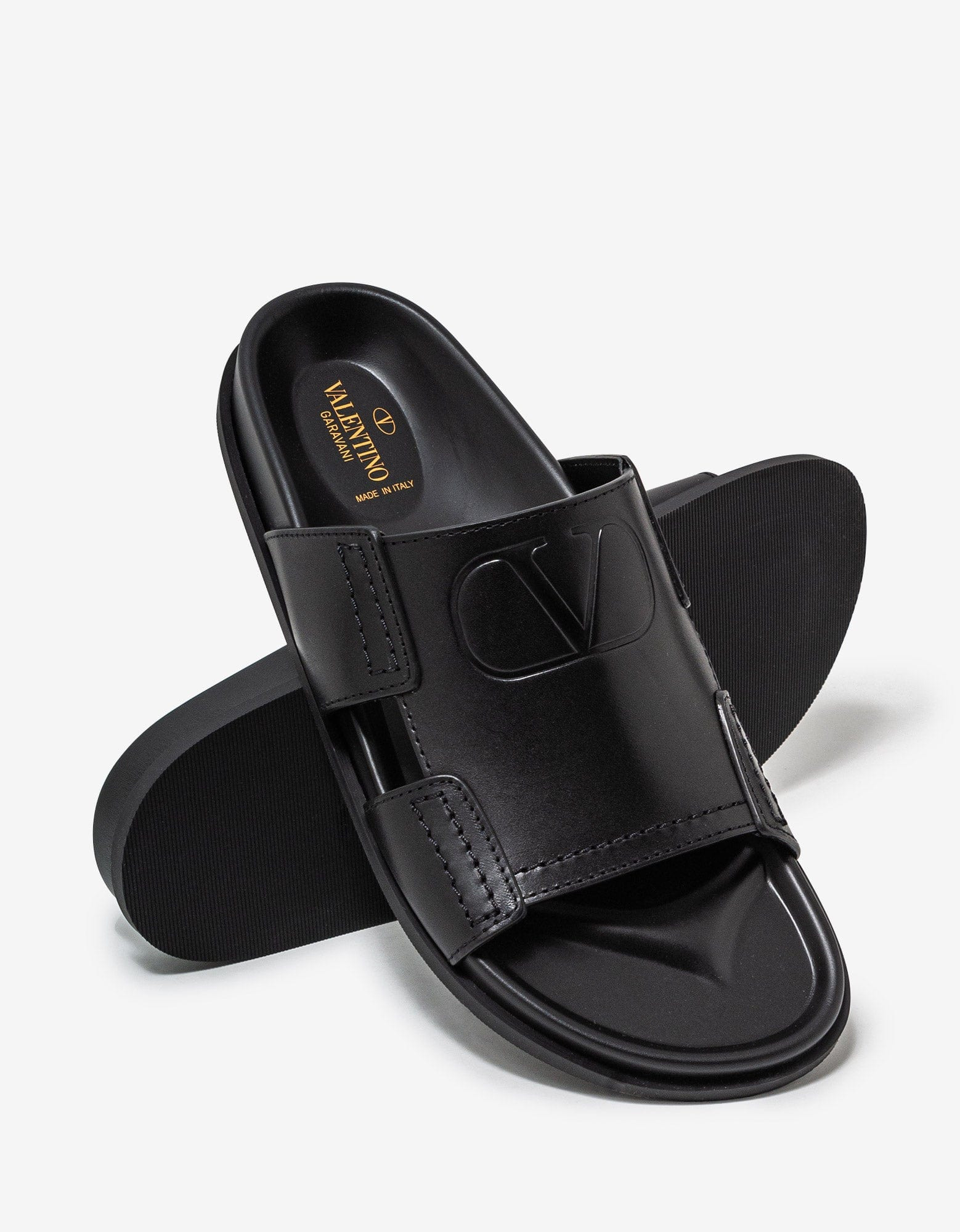 Valentino Black VLogo Leather Sandals - 6
